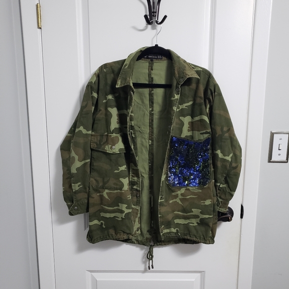ZARA Camo Sequin Beaded Birds Jacket - Picture 6 of 16